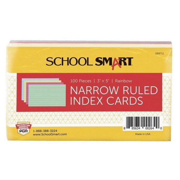 School Smart INDEX CARDS 3X5 RULED ASST COLORS PK OF 100 PK IND35ASRL